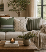 Striped Faux Suede Pillowcase — Olive Green Decorative Throw Pillow Cover