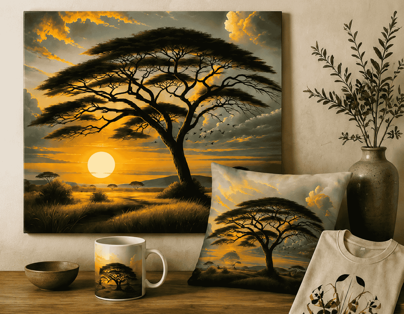 Rooted Living wall art, pillow, mug and apparel collection