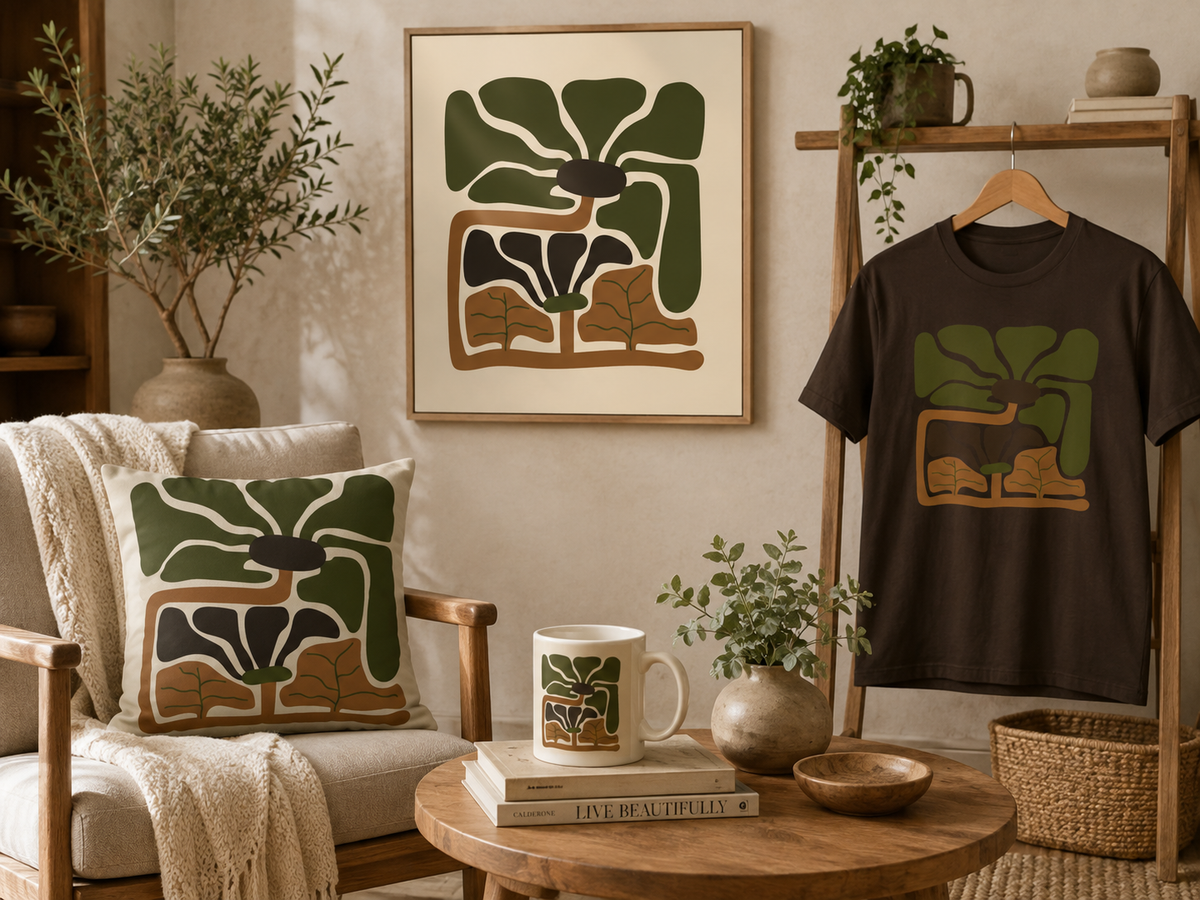 Rooted Canopy Abstract Botanical Wall Art - Earthy Olive & Terracotta Decor