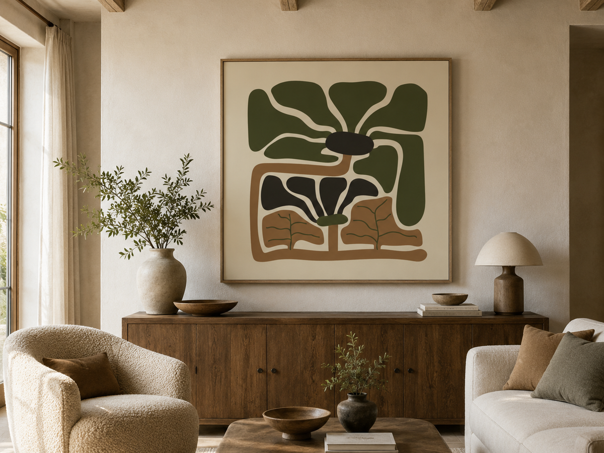 Rooted Canopy Abstract Botanical Wall Art - Earthy Olive & Terracotta Decor