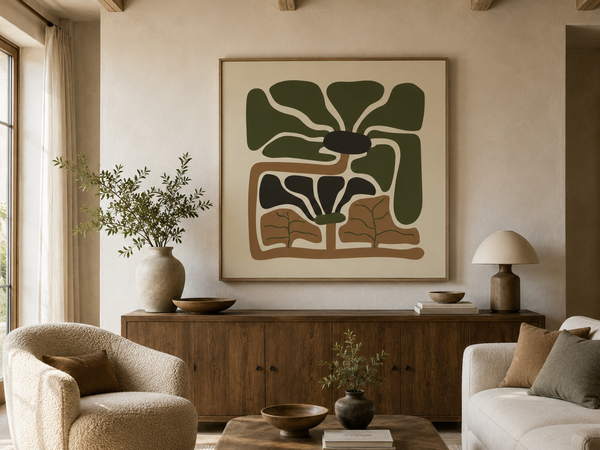 Rooted Canopy Abstract Botanical Wall Art - Earthy Olive & Terracotta Decor