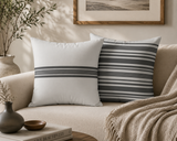 Gray Striped Canvas Pillow — Modern Neutral Decorative Throw Pillow